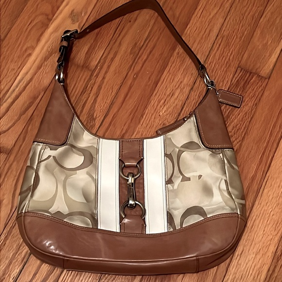 Coach Hampton Optic Stripe Hobo Shoulder Bag - Picture 1 of 11